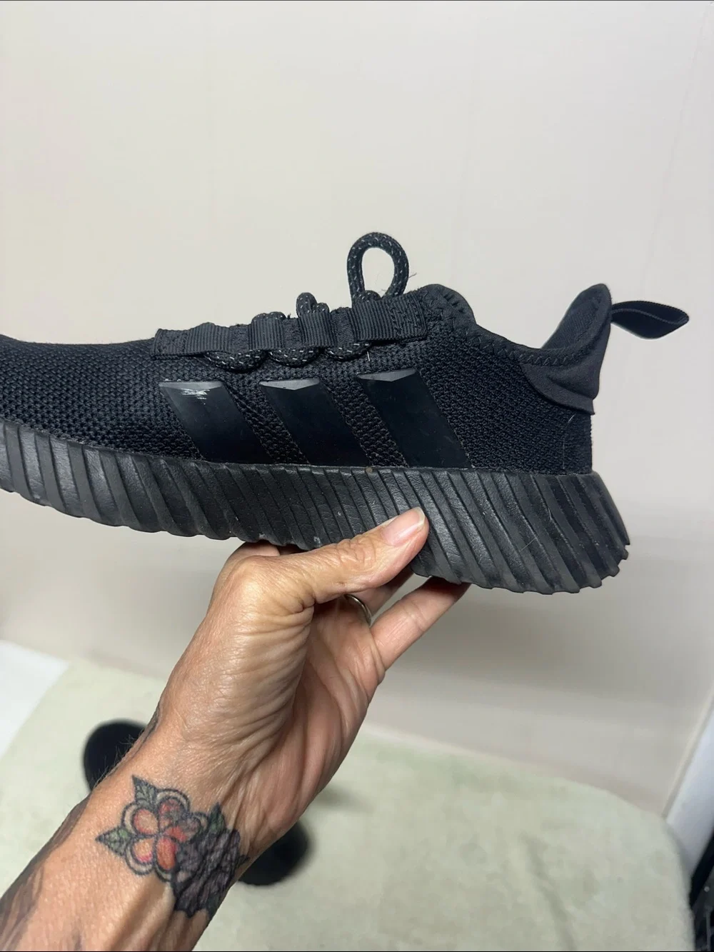 adidas Black Knit Lace-Up Athletic Sneakers with Reflective Accents